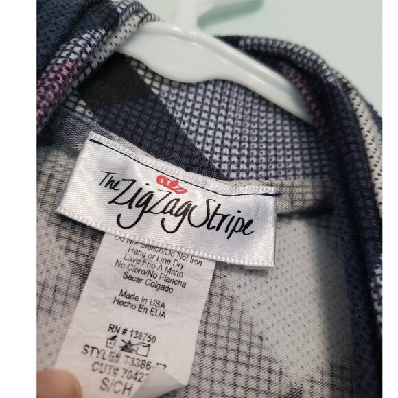 The Zigzag Stripe Womens Sz S Cardigan Sleeveless Open Front Plaid Pink Blue - Picture 5 of 5